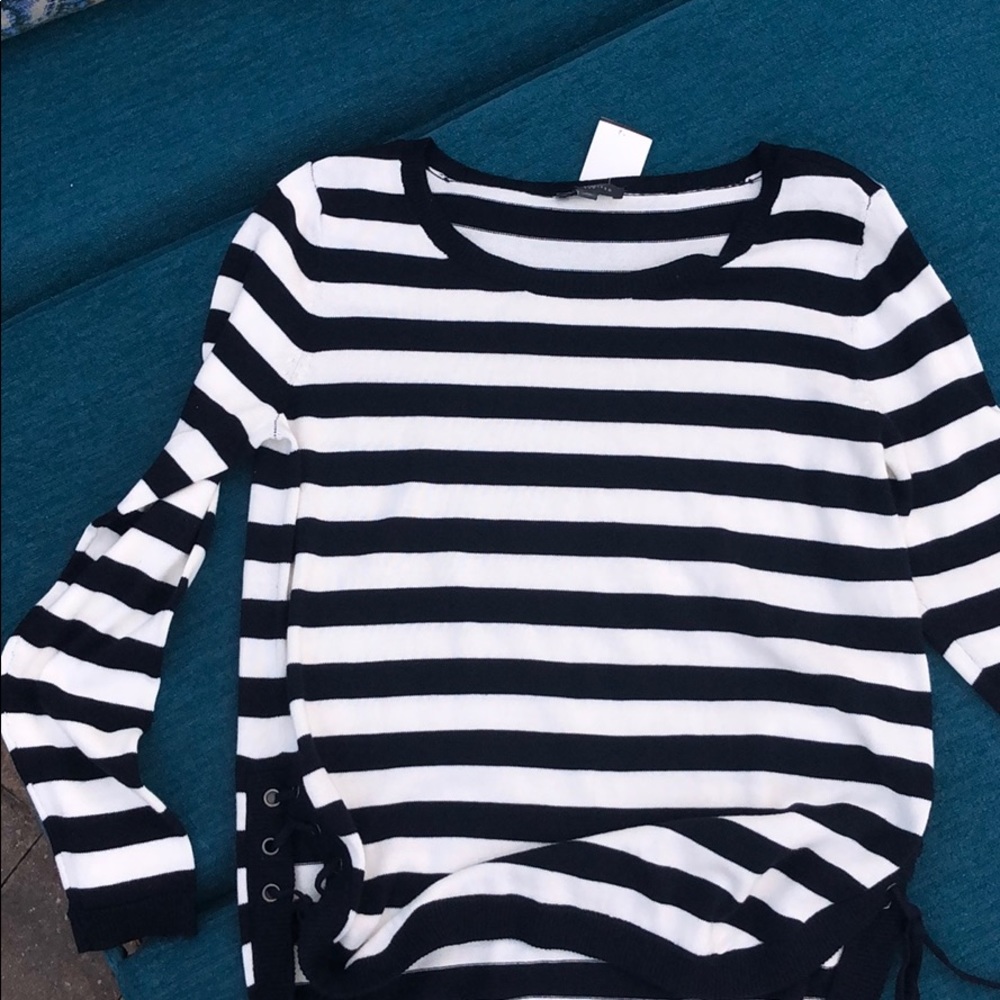 BNWT The limited striped long sleeve lace up sweater top